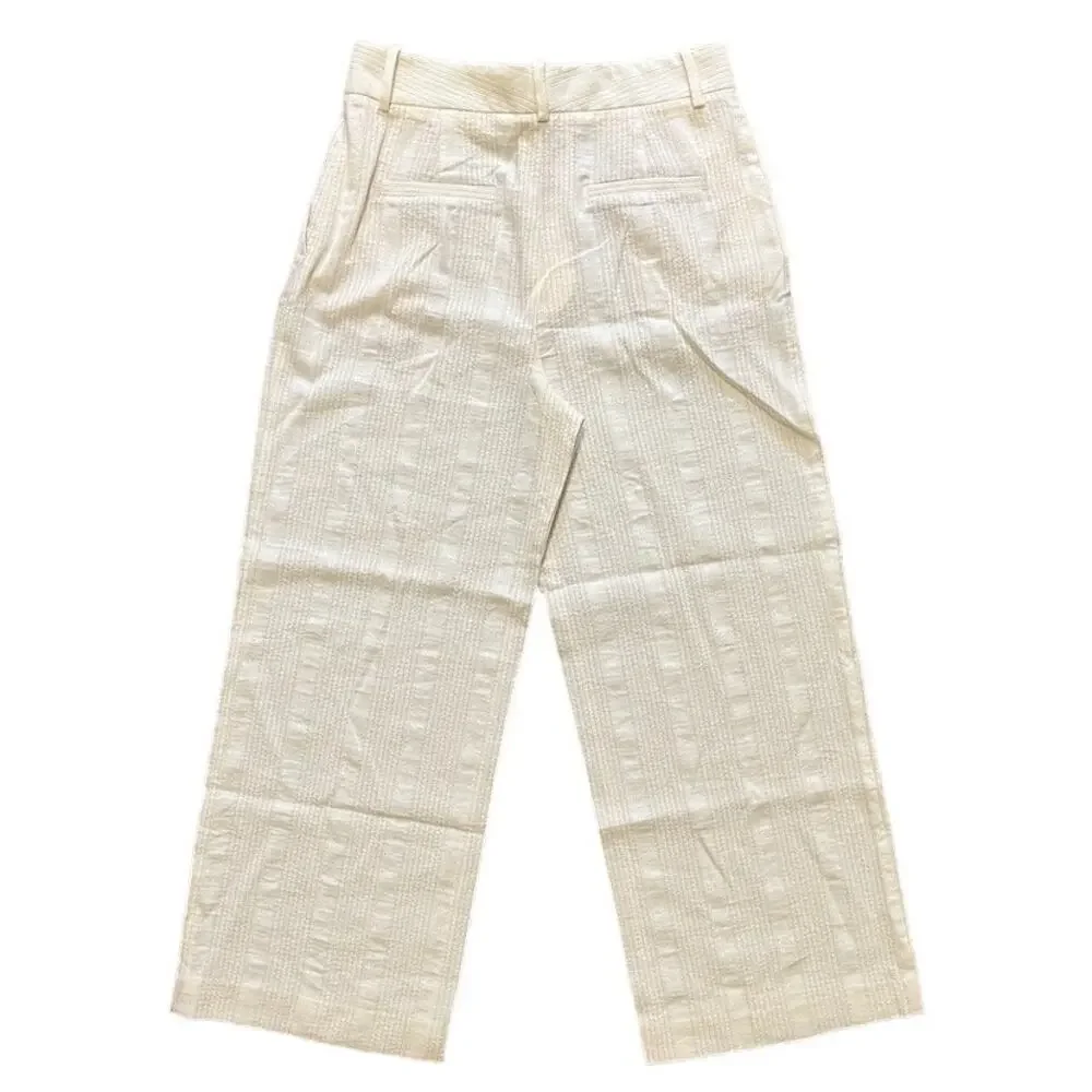 NWT ZARA Wide Leg Textured Stripe Lightweight Pants in Ecru SZ L